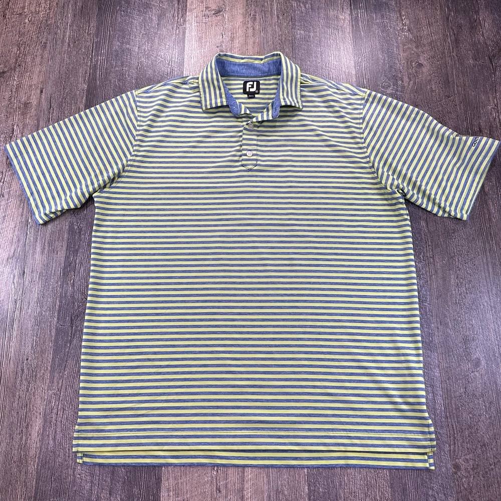 FootJoy Polo Men XL Blue‎ Yellow Striped Golf Shirt FJ Field Club Performance